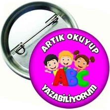 Hediye Panayırı Pembe Öğrenci Yaka Rozeti 20'li Artık Okuyup Yazabiliyorum Motivasyon Temalı