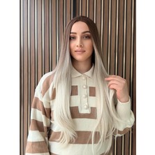 Aura Peruk Soğuk  Sarı  Ombreli  Düz Perçemsiz  Şahane Geçişlere Sahip Vip Modelimiz