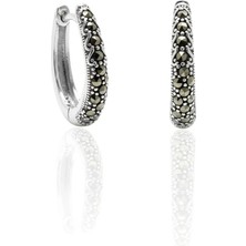 Oya Silver Damla Formunda Markazit Taşlı Gümüş Kadın Halka Küpe 1.7x2.3cm [OYSHK019]