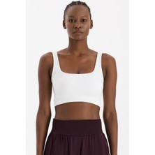 COMEUP U Kadın Yaka Kalın Askılı Pedli Sporcu Sütyeni Kırık Beyaz Günlük Kullanım İçin Rahat Kesim