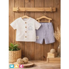 M.Ç Family Store Erkek Bebek Gömlek Ayıcık Çocuk Takım 2li Takım Alt Üst Muslin Takım