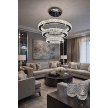 Kafkas 60X45X30 Daire Gümüş Modern Kristal Avize