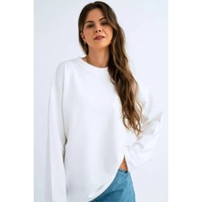 Guaraz Kadın Relax Fit Rahat Kesim %100 Pamuk Uzun Kollu Bisiklet Yaka Basic Tişört