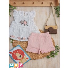 M.Ç Family Store Kız Kanaviçe Muslin Takım Elbise Kız Çocuk Bebek Elbise