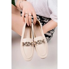 Aymood Kadın Loafer Makosen Casual Tokalı Günlük Ayakkabı Şık ve Rahat E Nude Cilt