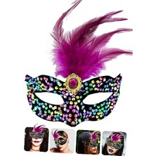 Eco Lounge Siyah Kadife Rengarenk Payetli Pembe Parti Maskesi