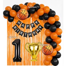 Parti Pera Basketbol Temalı Balon Seti Turuncu Arka Fon Parti Pedesi Kupa Folyo Balon Doğum Günü Balon Seti