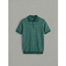 Kastrioti Premium Fermuarlı Yan Çizgili Old Money Triko Polo Yaka T-Shirt