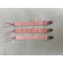 Glory Baby 3'lü Set Emzik Askısı - Emzik Zinciri - Emzik Tutacağı - %100 Pamuk - Pudra Pembe Desenli