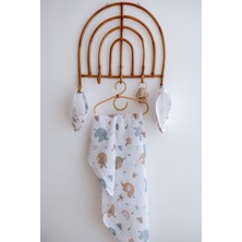 Lilabio %100 Organik Pamuk Çift Katlı Fil Desenli Müslin Örtü Seti (100X100 Muslin-Üçgen Önlük-Omuz Bezi)