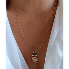 Zarif Damla Taşlı Çelik Kolye