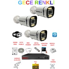 Snrelk Full Hd Dış Mekan Gece Renkli 3'lü 320 GB HDD Güvenlik Kamera Seti