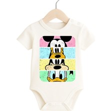Babytex Mickey Mouse Goofy Donald Duck Baskılı Bebek Zıbın – Kısa Kollu Pamuklu Bebek Body & Zıbın