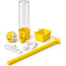 Papağanhane Kuş Kafes Aksesuar Seti 6 Parça Sarı | 100 ml Suluk Yemlik Tünek Dal-Darı Kalamar Tutacağı Zilli Top