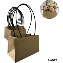 Roco Paper Co. Kraft Çiçek Çantası, Su Geçirmez Plastik Saplı Hediye ve Saksı Taşıma Çantası, 11.5X21X13 Cm, 6 Adet