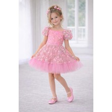 Dıgıl Kids Kız Çocuk Çiçek Motifli Pembe Elbise