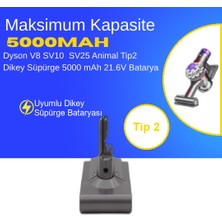 Ümit Maker Dyson V8 SV10 SV25 Animal Tip2 Dikey Süpürge 5000 mAh 21.6 V  Batarya – Orjinal Uyumlu Uzun Ömürlü, Yüksek Performans Pil
