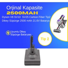 Ümit Maker Dyson V8 SV10 Carbon Fiber Tip2 2500 Mah Pil Dikey Süpürge Batarya