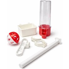 Papağanhane Kuş Kafes Aksesuar Seti 6 Parça Kırmızı Beyaz | 100 ml Suluk Yemlik Tünek Klipsler Zilli Top