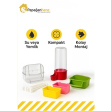 Papağanhane Renkli Kuş Yemlik ve Suluk Seti | 200 ml Duble Suluk + Tünekli Mama Kapları (7 Parça)