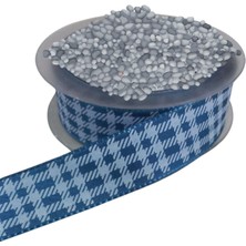 Akıllı Durak Tafta Ekoseli Kurdele 25 mm Indigo 1 Metre