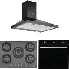 Eminçelik ve Afm Tech Marka / Mijas Siyah 5 Gözlü Ankastre Set (7700 +22 385 Wok +1420 B60 Piramit)