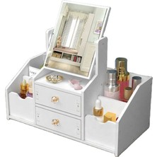 Gaman 2 Çekmeceli Masaüstü Düzenleyici Organizer Kozmetik Parfüm Ruj Takı Düzenleyici-Beyaz