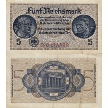 Banknoting Almanya 5 Mark Nazi Işgal Toprakları Parası. 1939-44 Arası Kullanılmıştır. Ççt(-)