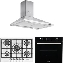 Eminçelik ve Afm Tech Marka The+ Siyah-Inox 5 Gözlü Ankastre Set (7700 +22380 Wok +1420 X60 Piramit