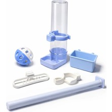 Papağanhane Kuş Kafes Aksesuar Seti 6 Parça Mavi | 100 ml Suluk Yemlik Tünek Dal-Darı Kalamar Zilli Top