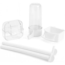 Papağanhane Kuş Ihtiyaç Seti 6’lı | Kristal Yemlik, 200 ml Suluk, Tünekli Mamalık ve 2 Kuş Tüneği