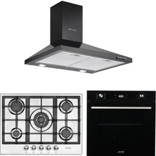 Eminçelik ve Afm Tech Marka Art+ Siyah-Inox 5 Gözlü Ankastre Set (7700 +22380 Wok +1420 B60 Piramit