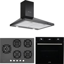 Eminçelik ve Afm Tech Marka/ Luca Siyah 5 Gözlü Ankastre Set (7700 +22 385 Y Wok +1420 B60 Piramit)