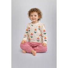 Dinamik çocuk Kız Bebek Çiçek Desenli Dantelli Kol Detaylı Alt Üst Takım – 2iplik Mevsimlik 3-6-9-12 Ay