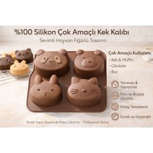 CKM Silikon 4 Bölmeli Silikon Kek ve Çikolata Kalıbı – Sevimli Hayvan Tasarım-Kahverengi