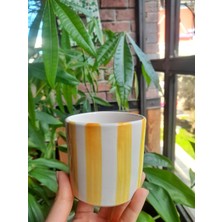 Satori Design Çizgili Seri Seramik El Yapımı Kupa Bardak Kulpsuz