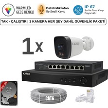 Karer 1'li Ultra Hd IP-320GB-GECE Renkli-Sesli Kayıt-Güvenlik Kamera Tak - Çalıştır | 1 Kamera Her Şey Dahil Güvenlik Paketi