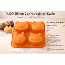 Çok Amaçlı Silikon Kek Kalıbı 4’lü Hayvan Figürlü – Yapışmaz Muffin Kalıbı-Turuncu