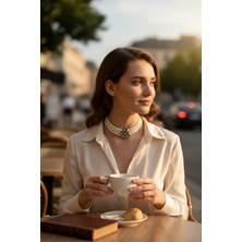 Fayra Accessories Kristal Taşlı Çiçek Figür Inci Kolye