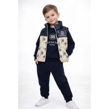 Bubiee Baby Erkek Çocuk Stil Logolu 3'lü Takım -Şişme Yelekli 2 Iplik Eşofman Takımı