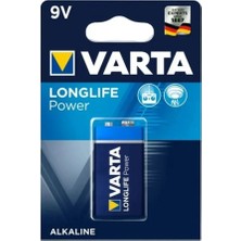 Varta Longlife Power Alkalin 9V Pil 6LR61, MN1604, K9V-1, 9 Volt
