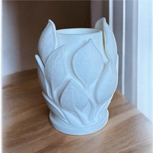 Yaprak Desenli Dekoratif Vazo | 3D Baskı Pla Plastik | Mat Beyaz | 95X92X120 mm