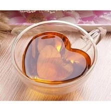 Akıllı Durak Çift Çidarlı Isı Yalıtımlı Kalpli Cam Kupa 150 ml 2'li