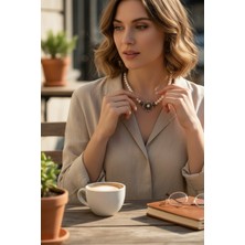 Fayra Accessories Kristal Taşlı Çiçek Figür Inci Kolye