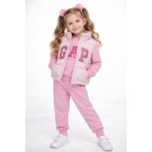 Bubiee Baby Kız Çocuk Pudra Renkli 2 Iplik 3'lü Takım - Şişme Yelek, Sweatshirt ve Eşofman Altı