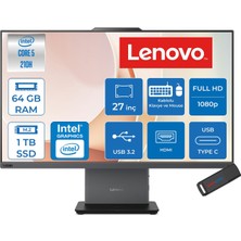 Lenovo Thinkcentre Neo 50A 27 Gen 5 Intel® Core™ 5 210H 4.8ghz 64GB Ddr5 1tb SSD 27" Fhd (1920X1080) IPS 300NITS, 99% Srgb Freedos Siyah Allınone Bilgisayar 12SA0026TRF23+ZETTAUSBBELLEK