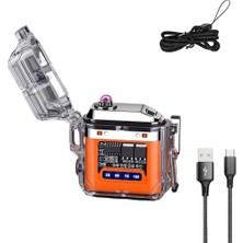 Valkyrie IP56 Su Geçirmez Çift Arc Elektrikli Çakmak | Type-C Şarjlı | Işıklı & Güç Göstergeli Turuncu