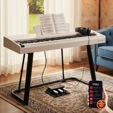 Midex PLX-125WH Taşınabilir Dijital Piyano Tuş Hassasiyetli 88 Tuş Bluetooth (Stand Ve kulaklık Ile)