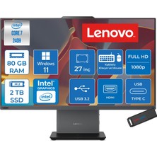Lenovo Thinkcentre Neo 50A 27 Gen 5 Intel® Core™ 7 240H 5.2ghz 80GB Ddr5 2tb SSD 27" Fhd (1920X1080) IPS 300NITS, 99% Srgb WIN11PRO Siyah Allınone Bilgisayar 12SA0028TRP29+ZETTAUSBBELLEK