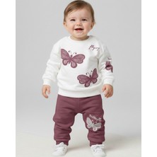 Ege Bebek Kız Bebek Mevsimlik Kelebek Baskılı 6-9-12-18-24 Aylık 2 Iplik %100 Pamuk Alt Üst Bebek Takımı